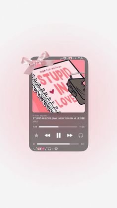 an mp3 player with a pink bow on it's head and the words, stop my song