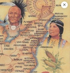 an image of native americans on a map with the names of each country in it