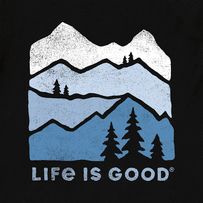 a t - shirt that says life is good with trees and mountains in the background