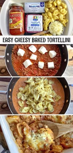 four different types of cheesey baked tortellini