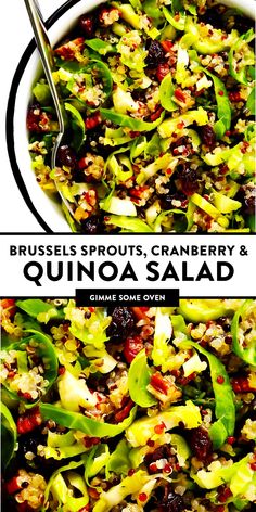 broccoli, cranberry and quinoa salad in a white bowl