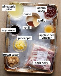 an image of ingredients on a tray for making bacon and apple cider pies