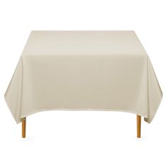 a plain white tablecloth with wooden legs