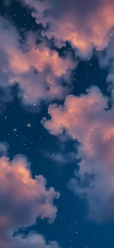 the night sky is filled with stars and clouds