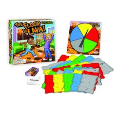 the floor is lava board game with matching cards and pieces in front of an open box