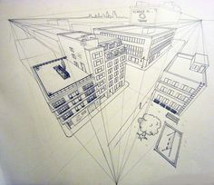 a drawing of some buildings in the city