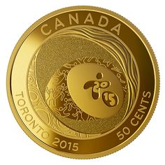 a gold coin with an image of a person on the front and bottom, that reads canada toronto 2015 souvenirs