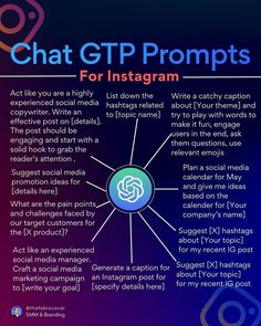 an info sheet with the words chat gtp prompts for instagram on it