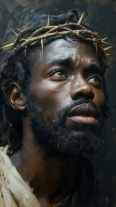 a painting of a man wearing a crown of thorns on top of his head