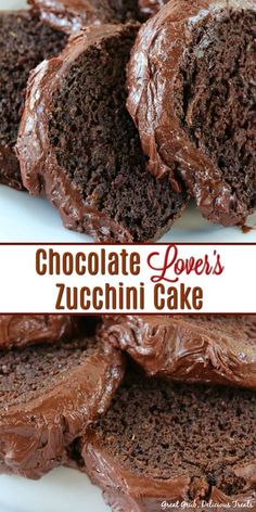 chocolate power's zucchini cake on a white plate