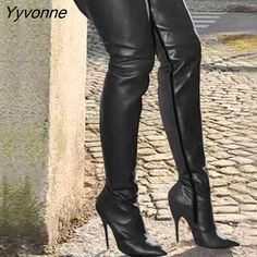 Heel Boots Outfit, Black Thigh Boots, Sue Barker, High Heel Dress Boots, High Heel Boots Outfit, Thigh High Heels, High Boots Heels, Winter Footwear, Leather Thigh High Boots