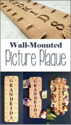 a wooden sign that says wall mounted picture plaque with pictures on it and the word grandma spelled