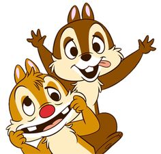 two cartoon chipmuns hugging each other with their arms out and eyes wide open