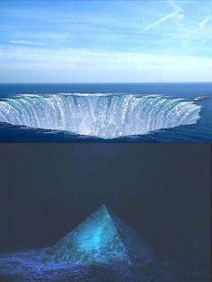 an image of the inside of a large iceberg in the middle of the ocean