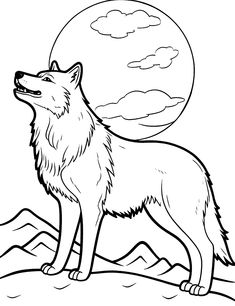 a wolf standing on top of a mountain with the moon in the sky behind it