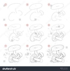 step by step instructions to draw mushrooms