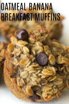 oatmeal banana breakfast muffins on a white plate with text overlay