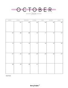 the october calendar is shown in pink and black