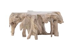 an elephant trunk coffee table made out of driftwood with white paint on the top