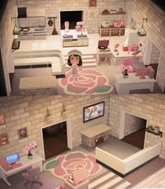 two views of a living room and bedroom in the game animal crossing