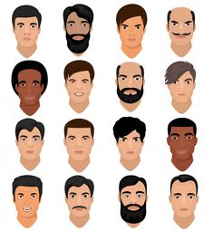 a set of different types of men's hair and beards in flat style