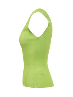 Sleeveless top. u-neck. Rib knit workmanship.Composition: 75% Viscose, 25% Polyamide Feminine Aesthetic, Ribbed Top, Gorgeous Bags, U Neck, Luxury Shop, Yoga Wear, Luxury Boutique, Lime Green, Shoe Laces