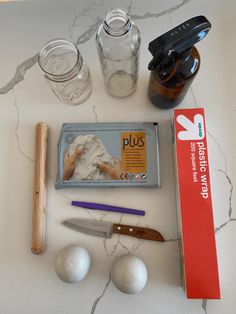 some items are laying out on the counter to be used for making soap and toothpaste