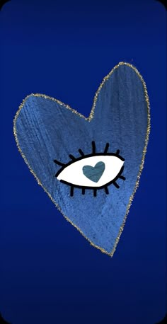 a blue heart with an eye drawn on the front and back side, against a dark blue background