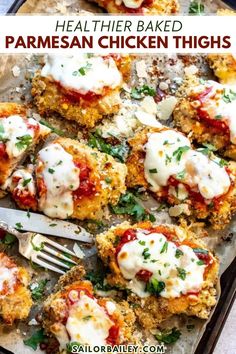 These Chicken Parmesan Chicken Thighs are so easy to make perfect for an easy dinner recipe. They are healthier because they are baked, not fried. Baked on one sheet pan making this dish perfect to feed a crowd or meal prep!