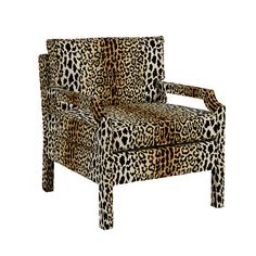 a leopard print chair with arms and legs