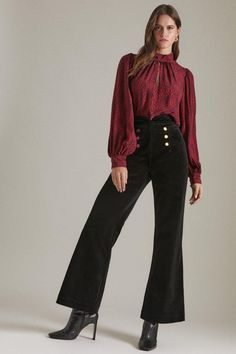 Cord Button Detail Kickflare Jean Jeans Collection, Flared Jeans, Karen Millen, Fashion Face, Button Detail, Flare Jeans, Click Here, Dandelion, Bell Sleeve Top