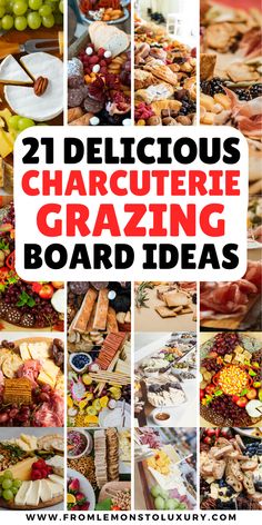 a collage of pictures with the words delicious charcuterie grazing board ideas