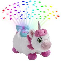 a stuffed unicorn with stars on its back