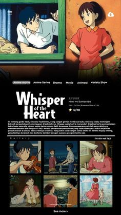 an advertisement for whisper in the heart, with images of people looking at each other