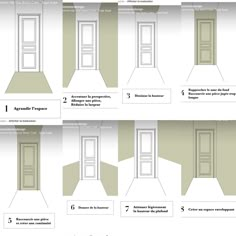 the steps to an open door are shown in three different stages, with instructions for each step