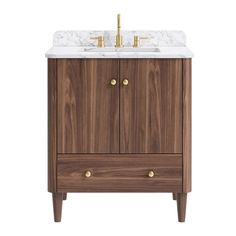 an image of a bathroom vanity with marble top and wooden legs on the bottom cabinet