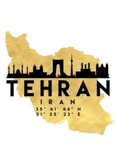 a gold and black map with the words tehrean written in arabic on it