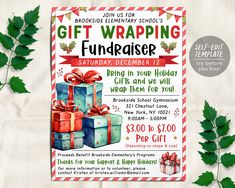 a christmas gift wrapping flyer with presents on it