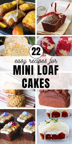 22 Sweet Mini Loaf Pan Cake Recipes and 8 photos of different mini loaf cakes including pina colada cake, red velvet cake, mini gingerbread loaf cake, peach cake, chocoalte cake, orange loaf cake, oatmeal mini loaf pan cake, humming bird mini cake Pan Desserts, Mini Loaf Cakes, Loaf Pan Cake, Pan Cake, Mini Loaf Pan, Mini Loaf, Sweet Cravings, Small Desserts, Pan Recipes