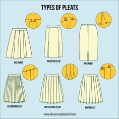 the different types of pleated skirts are shown in this diagram, with instructions for how to