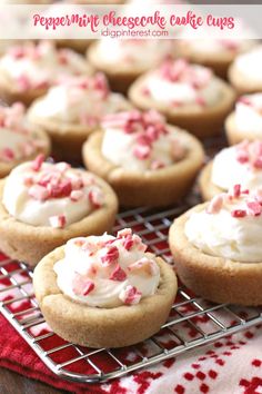 peppermint cheesecake cookie cups on a cooling rack