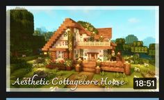 an image of a house in the middle of some trees and bushes with words aesthetic cottage house