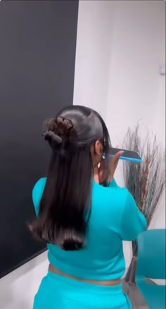 Slick Back Sew In Weave, Half Up Half Down On Wig, Bday Hairstyles, Hair Plugs, Weave Ponytail Hairstyles, Birthday Hair