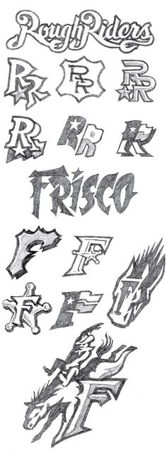 some type of lettering that is drawn in black and white with the word frisco on