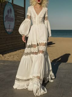 Sukienki Maksi, Stile Boho Chic, Looks Street Style, Fashion Group, White Maxi, Patchwork Dress, Wedding Dress Long Sleeve, Boho Wedding Dress, White Maxi Dresses