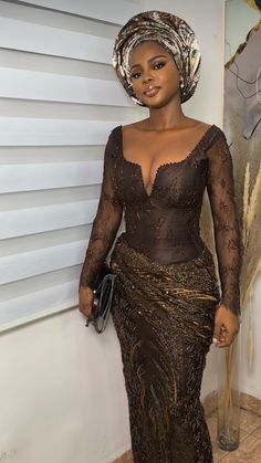 Brown African Dress, Bridesmaid Asoebi, Asoebi Style, African Traditional Wear