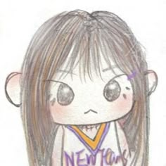 a drawing of a girl with long hair wearing a shirt that says newton on it