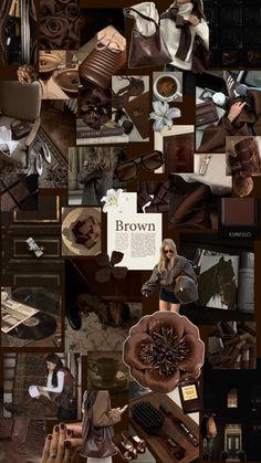 a collage of brown images and photos