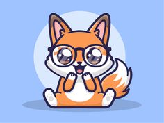 a cartoon fox with glasses sitting on the ground