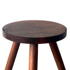 a small wooden stool with two legs and a wood seat on the bottom, against a white background